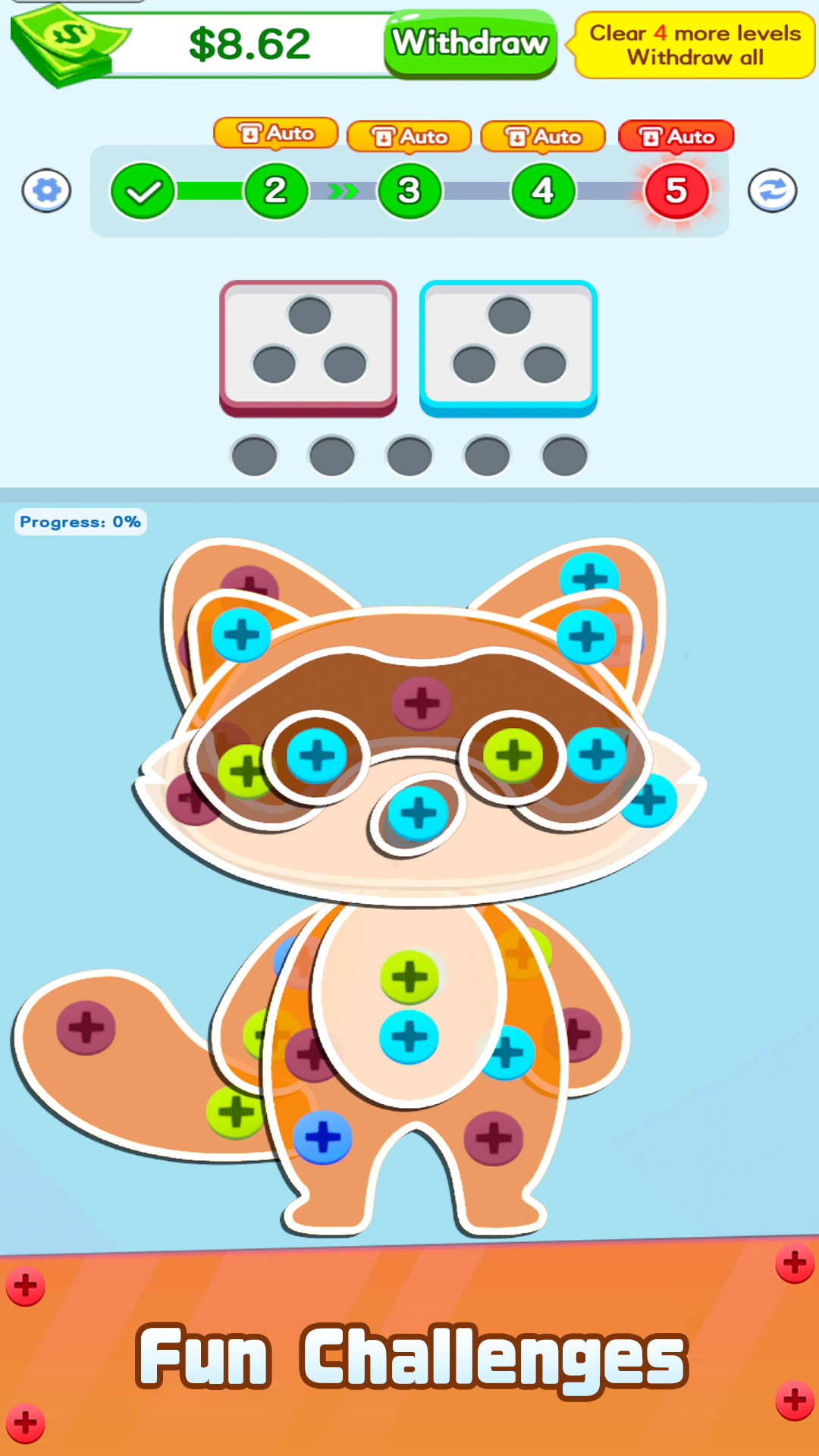 Screw Away Challenge: multicolor screw structure level